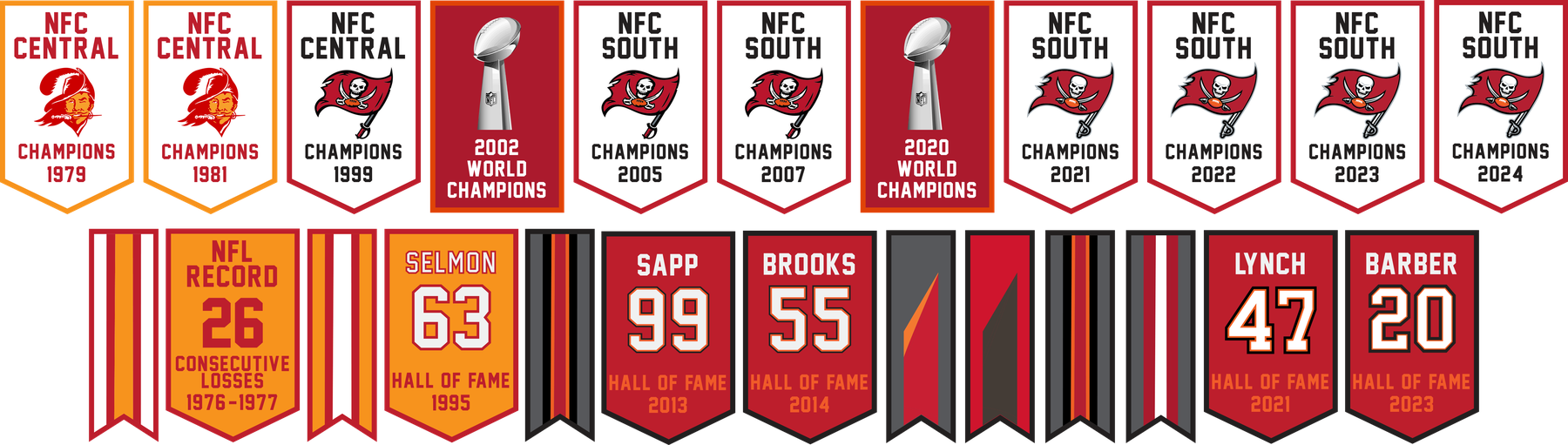 Tampa Bay Buccaneers championship and ring-of-honor banners